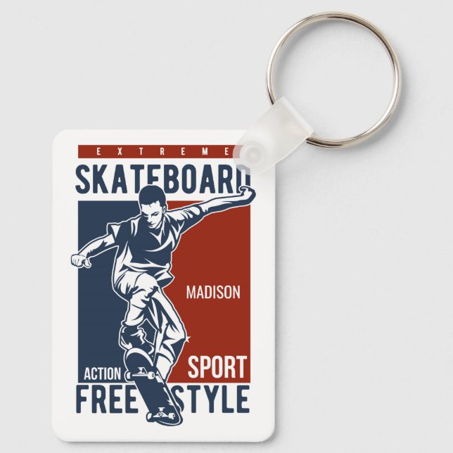 Custom name Skateboarding Key Ring (Back)