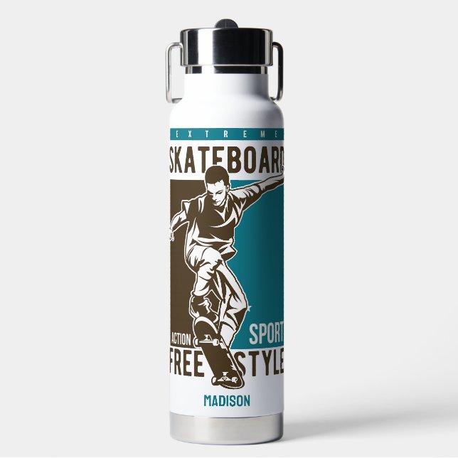 Custom name Skateboarding Water Bottle (Front)