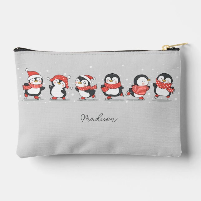 Custom Name Skating Penguins Accessory Pouch (Back)