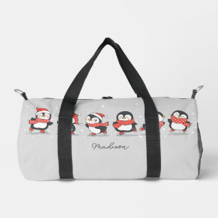 Custom Name Skating Penguins Duffle Bag