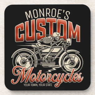 Custom NAME Skeleton Motorcycle Cycle Shop Coaster