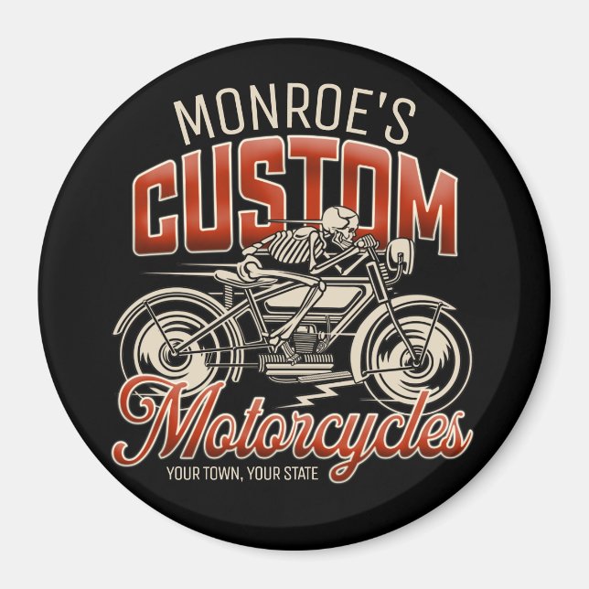 Custom NAME Skeleton Motorcycle Cycle Shop Magnet (Front)