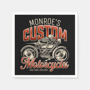 Custom NAME Skeleton Motorcycle Cycle Shop Napkin