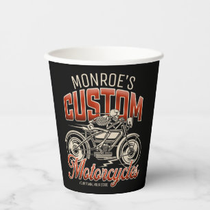 Custom NAME Skeleton Motorcycle Cycle Shop Paper Cups