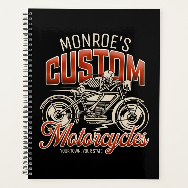 Custom NAME Skeleton Motorcycle Cycle Shop Planner (Front)