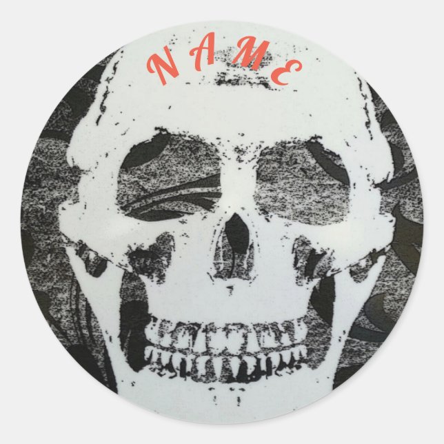 CUSTOM NAME SKULL ROUND STICKERS (Front)