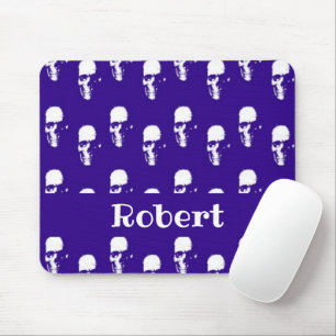 Custom name skulls on blue mouse pad