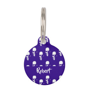 Custom name skulls on blue pet tag