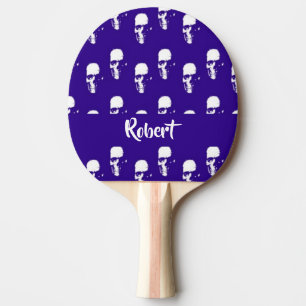 Custom name skulls on blue ping pong paddle
