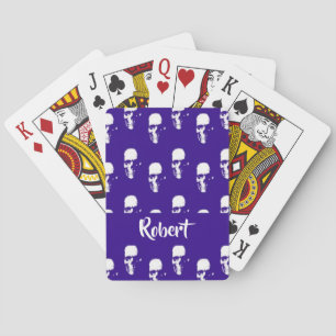 Custom name skulls on blue playing cards