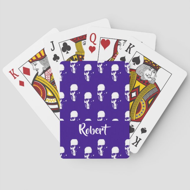 Custom name skulls on blue playing cards (Back)