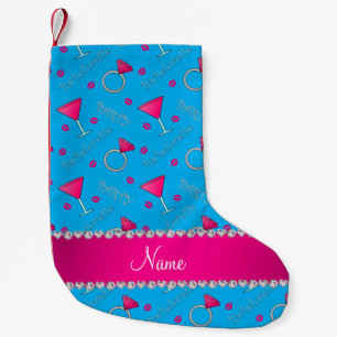 Custom name sky blue bachelorette cocktails rings small christmas stocking