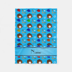 Custom name sky blue baseball glove hats balls fleece blanket