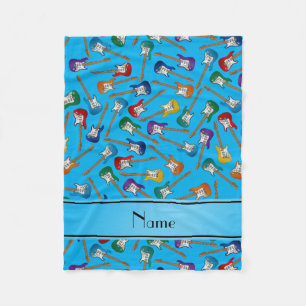 Custom name sky blue colourful electric guitars fleece blanket