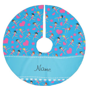 Custom name sky blue girl gymnasts hearts stars brushed polyester tree skirt