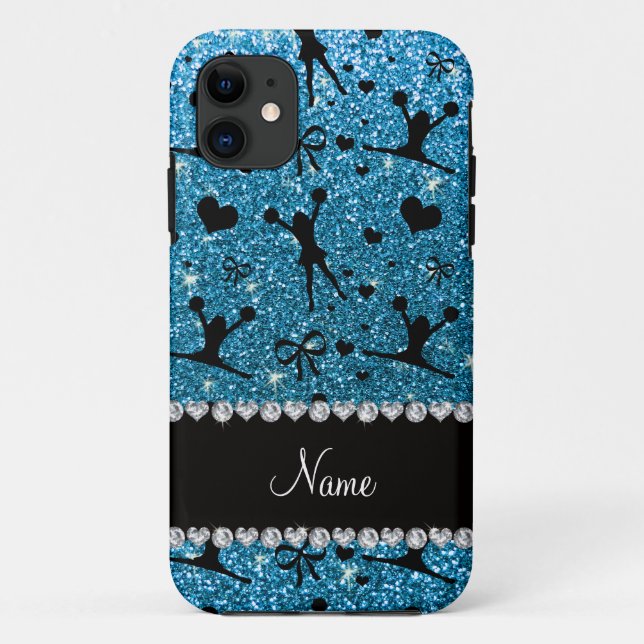 Custom name sky blue glitter cheerleading Case-Mate iPhone case (Back)