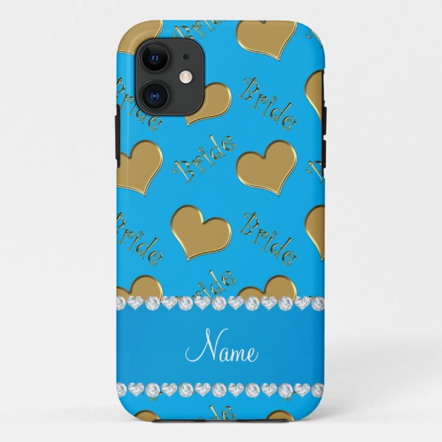 Custom name sky blue gold bride hearts Case-Mate iPhone case (Back)