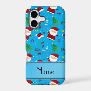 Custom name sky blue lacrosse christmas pattern