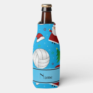 Custom name sky blue volleyball christmas pattern bottle cooler