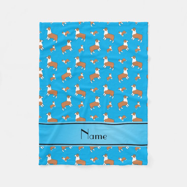Custom name sky blue Welsh corgi pembroke dogs Fleece Blanket (Front)