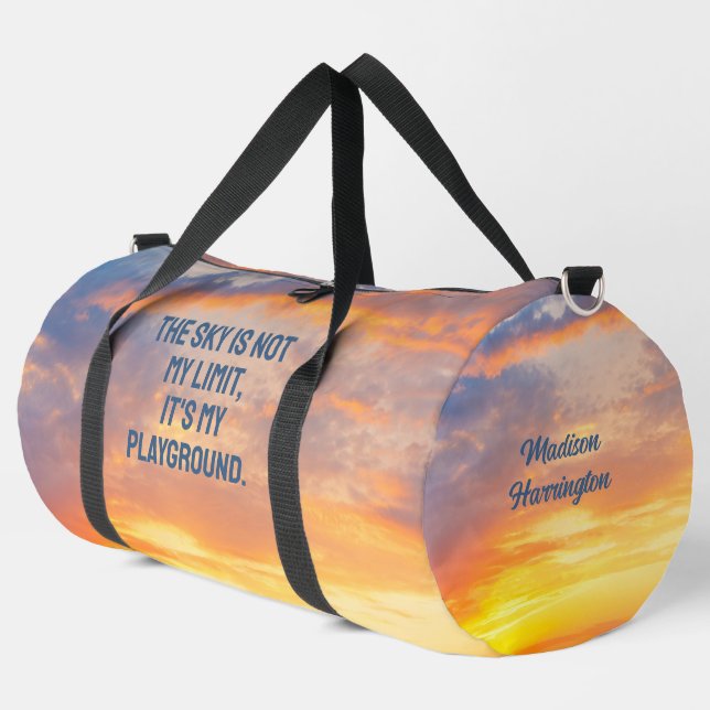 Custom Name Sky Quote Duffle Bag (Left Corner)