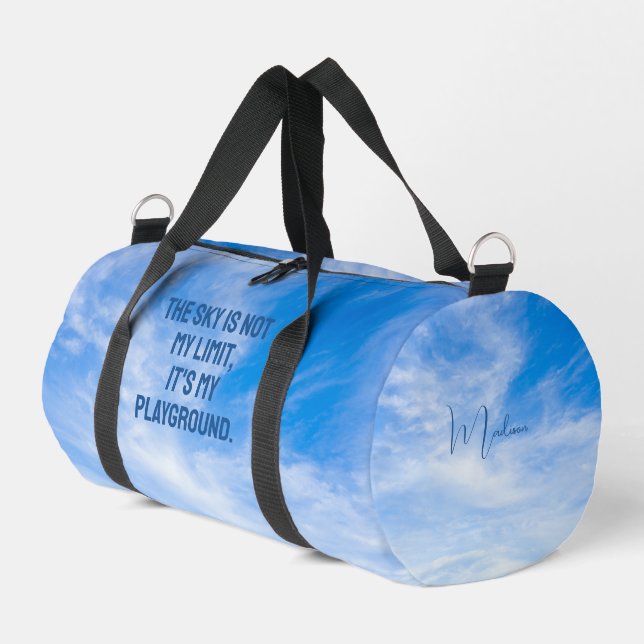 Custom Name Sky Quote Duffle Bag (Left Corner)