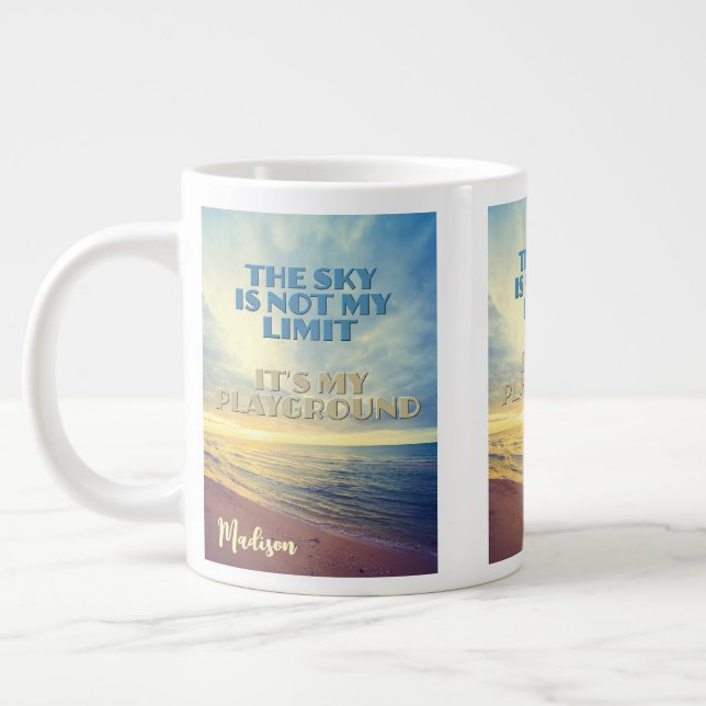 Custom Name Sky Quote Large Coffee Mug (Left)