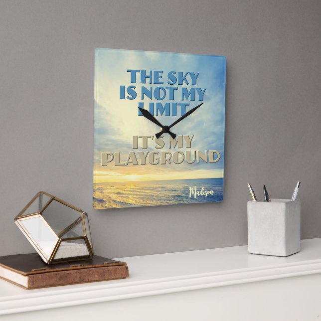 Custom Name Sky Quote Square Wall Clock (Office)
