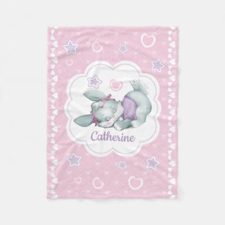 Custom name Sleeping Bunny in pink and purple Fleece Blanket
