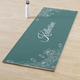 Custom Name Smoky jade Lotus Floral Yoga Mat