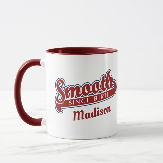 Custom name SMOOTH mugs – choose style & colour (Left)