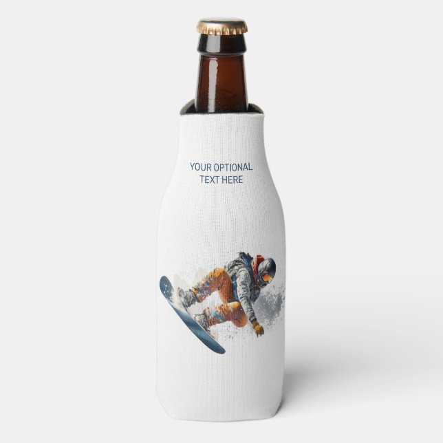 Custom Name Snowboarder Illustration Bottle Cooler (Bottle Front)