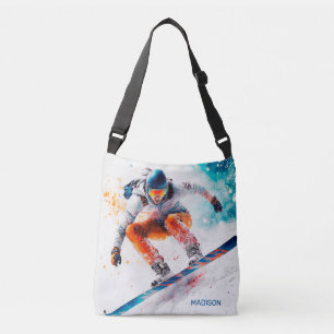 Custom Name Snowboarder Illustration Crossbody Bag