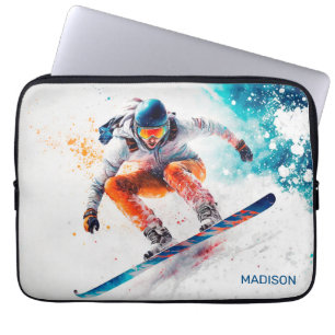 Custom Name Snowboarder Illustration Laptop Sleeve