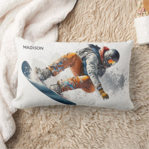 Custom Name Snowboarder Illustration Lumbar Cushion