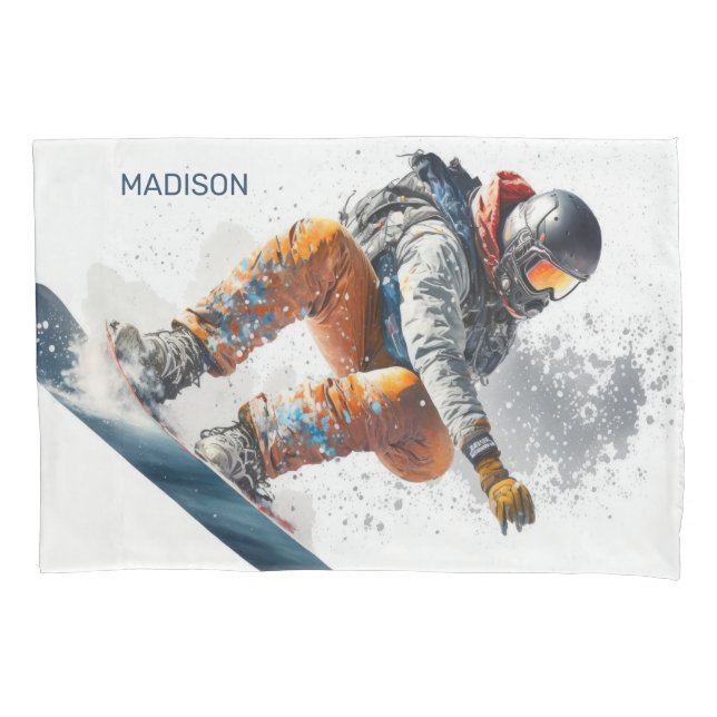 Custom Name Snowboarder Illustration Pillowcase (Front-Left)