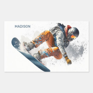 Custom Name Snowboarder Illustration Rectangular Sticker