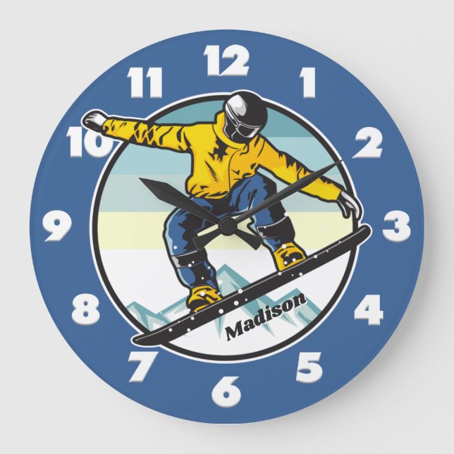 Custom name SNOWBOARDER Large Clock (Front)