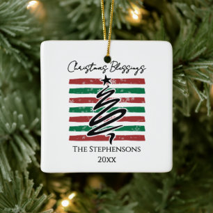 Custom Name Snowflake Stripes Christmas Blessings Ceramic Ornament