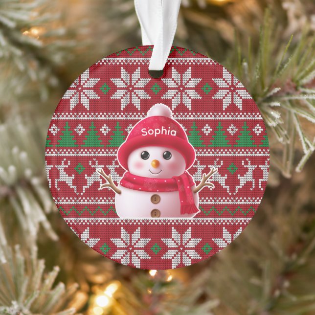 Custom Name Snowman Christmas Ornament (Tree)