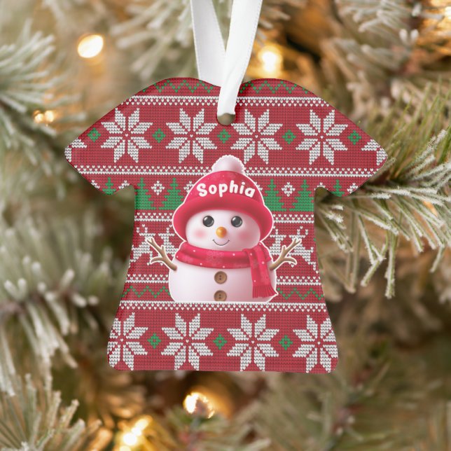Custom Name Snowman Christmas Shirt Ornament (Tree)