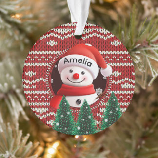Custom Name Snowman Christmas Shirt Ornament