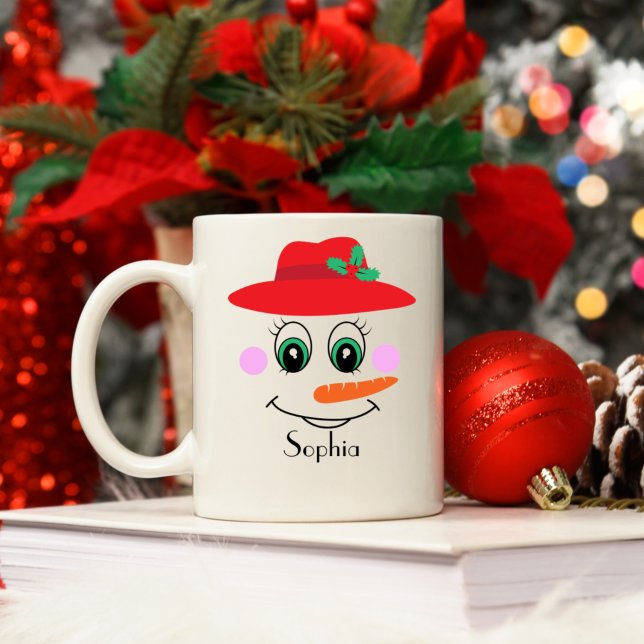 Custom Name Snowman Red Hat Coffee Mug (Creator Uploaded)