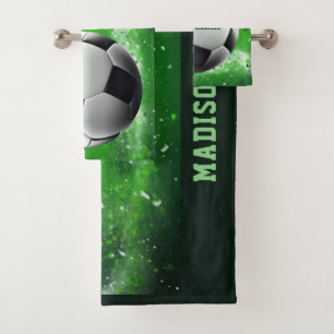 Custom Name Soccer Ball Bath Towel Set