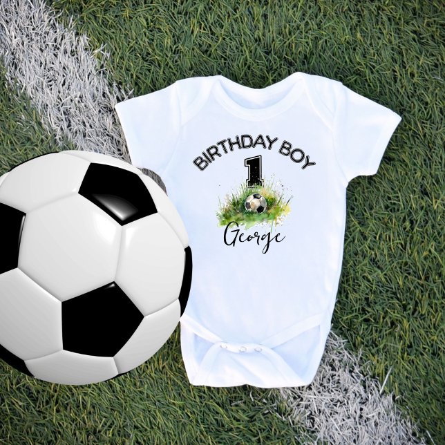 Custom Name Soccer Ball First Birthday Baby Bodysuit (Creator Uploaded)