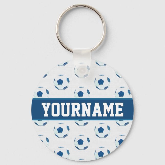 Custom Name Soccer Ball Sketch Pattern Key Ring (Front)