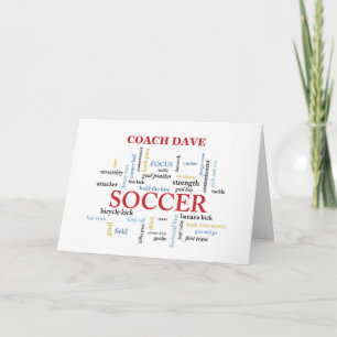 Custom Name Soccer Coach Thank You in Words Card
