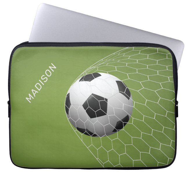 Custom name Soccer goal laptop sleeves (Front)