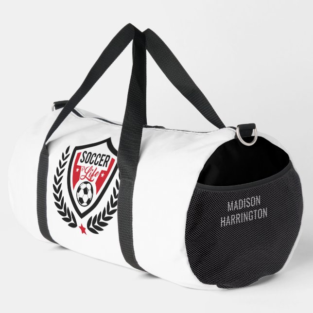 Custom name Soccer Logo Duffle Bag (Right Corner)