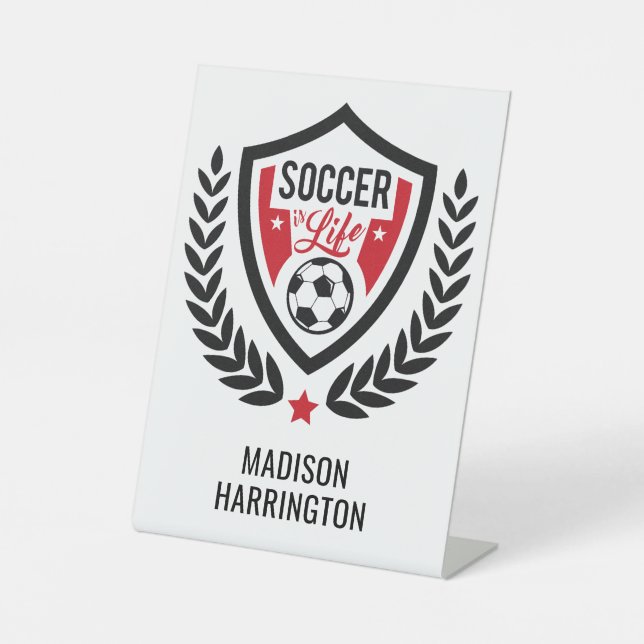 Custom name Soccer Logo Pedestal Sign (Front)